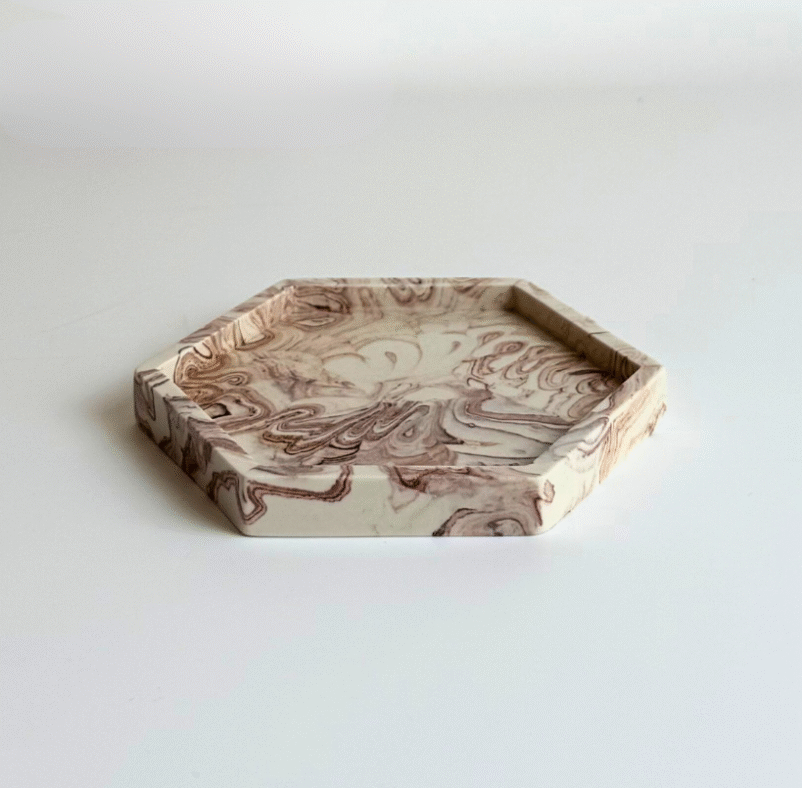 Vide poche hexagonal marbré marron