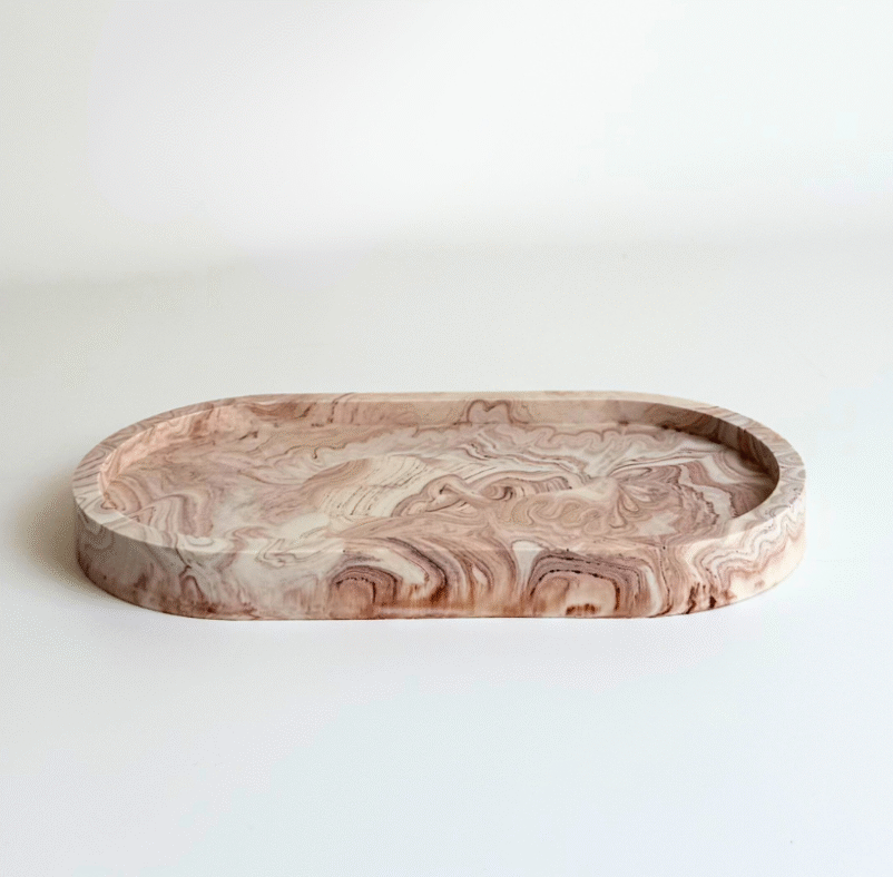 Vide poche / plateau décoratif oval beige et rose