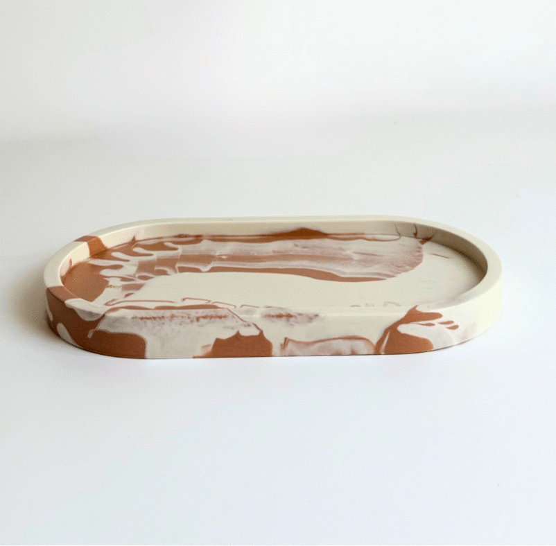 Vide poche / plateau décoratif oval beige terracota