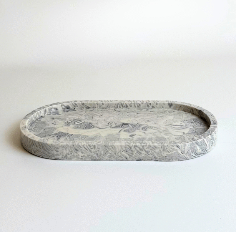 Vide poche / plateau décoratif oval gris